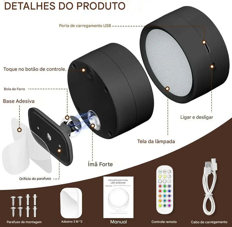 Luminária de Parede LED Sem Fio Moderna